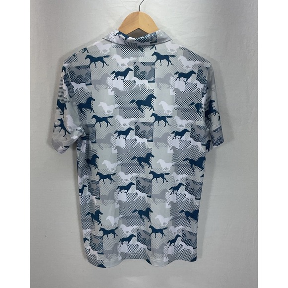 New Men's Waggle Golf Horses Polo Size S Teal Blue Gray Pony performance - Picture 2 of 8